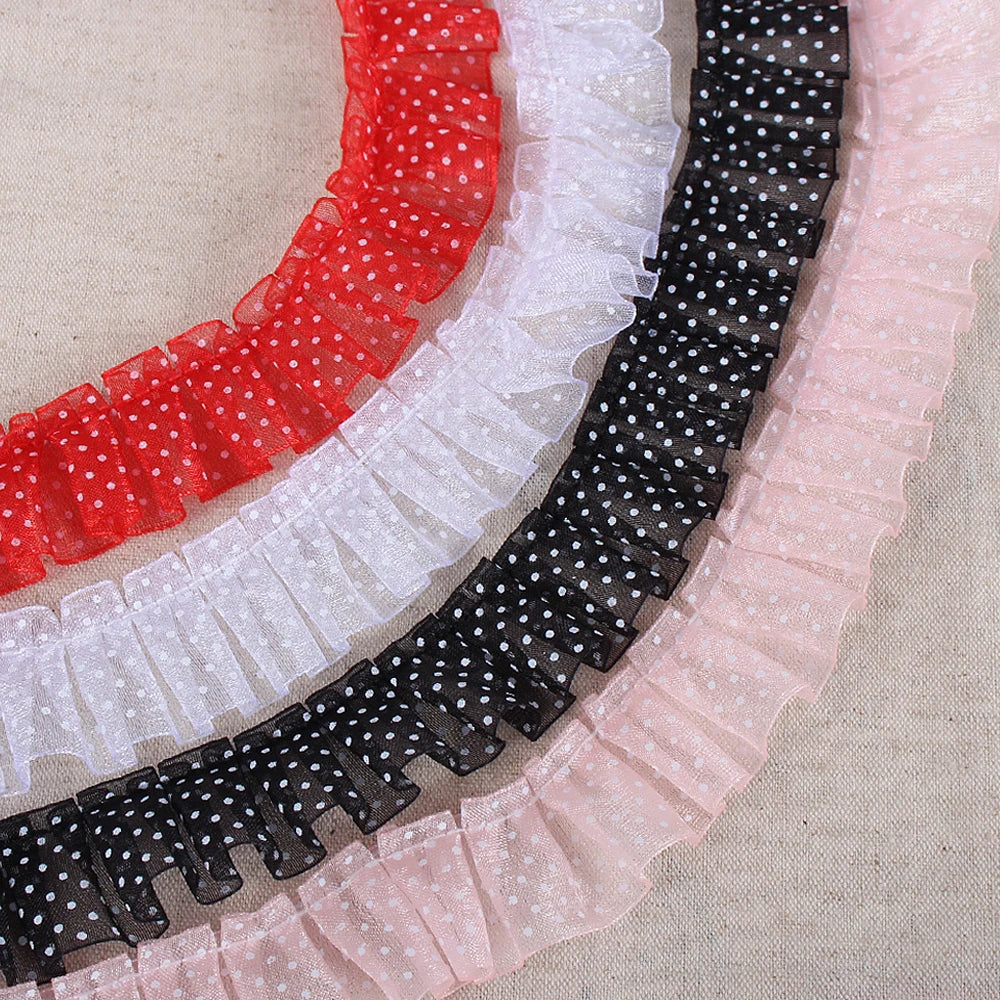 Lucia Crafts 5yards Trim Fold Lace Ribbons Dot Lace For Handmade Dress Garment Sewing Accessories R0406