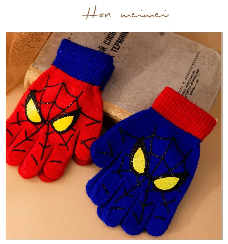 Gants d'hiver chauds pour enfants Spiderman Disney, gants tricotés de dessin animé Marvel, décoration mignonne, cadeaux de Noël pour enfants de 5 à 10 ans