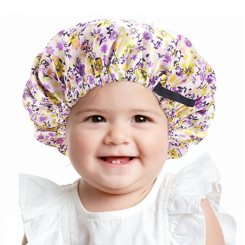 Bonnet de nuit ajustable en satin de soie pour bébé, bonnet de nuit en satin à imprimé floral pour enfants, bonnet de maquillage pour filles, bonnet de nuit pour enfants