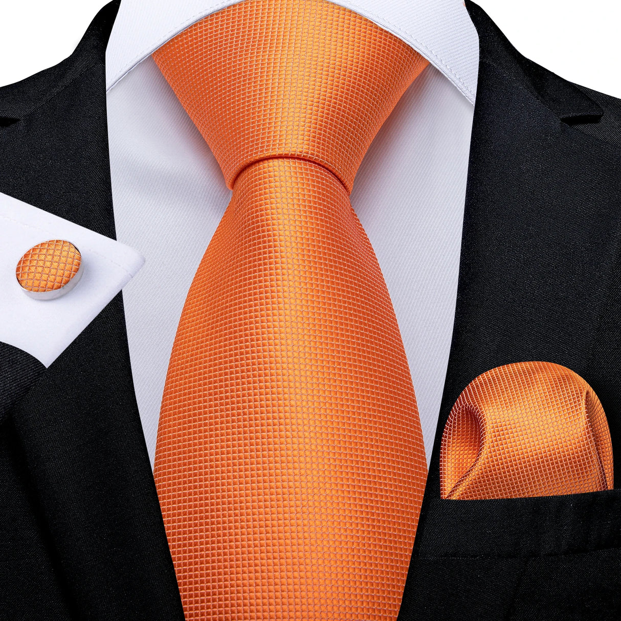 Cravate homme orange cachemire luxe soie polyester mariage bal 8 cm ensemble cravate pochette mouchoir boutons de manchette cadeau pour mari homme accessoire