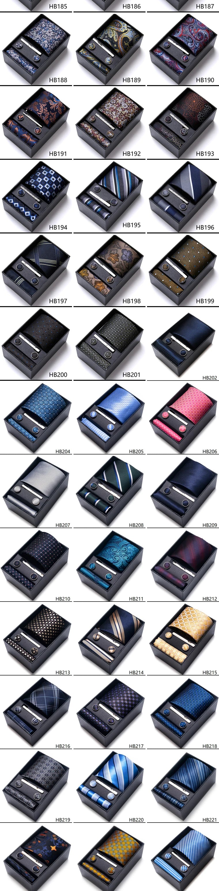 65 Colors Fashion Tie Handkerchief Set Tie Clip Necktie Box Man's Shirt Dark Red Accessories Men Wedding Holiday Gift