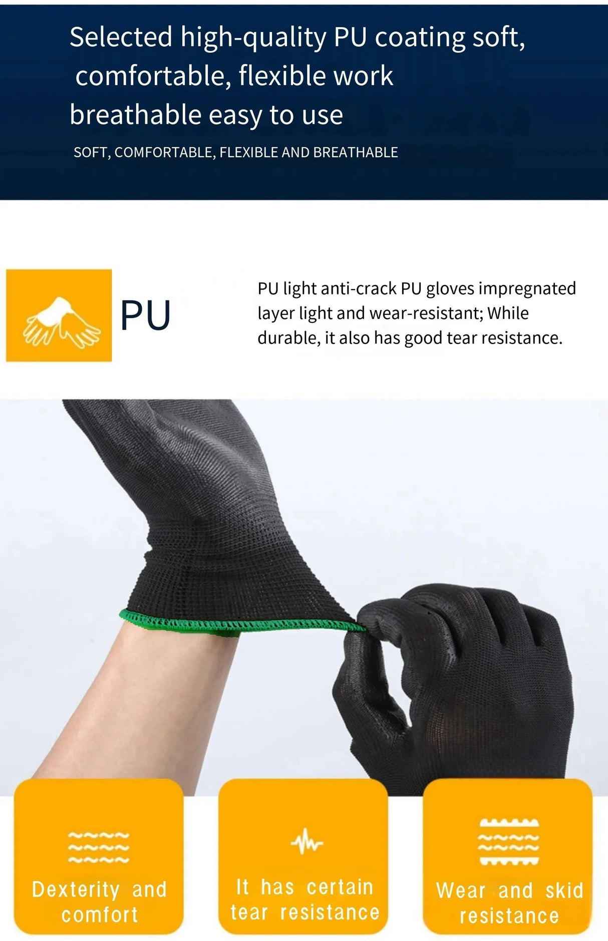10 paires de gants de sécurité durables – antidérapants, résistants à l'usure et protection ESD pour le jardinage et le travail du bois