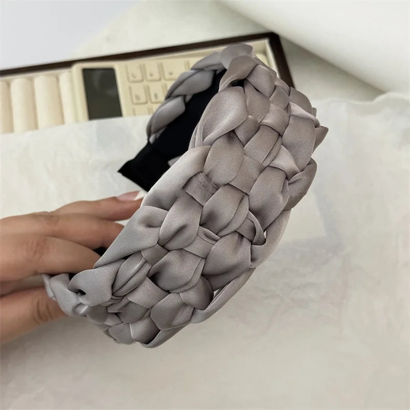 4.5-5CM Stunning Wide Women Headpiece Satin Cloth Braided Headbands for Woman Ladies Daily Shopping Party Head Hoop Accessories