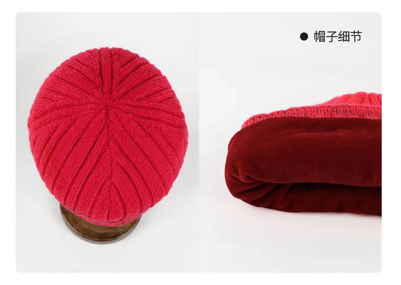 Knitted Cap Scarf three-piece Hat Autumn Winter Outdoor Ride Windproof Cold Warm three-piece Gradient Clash Of Colours Set