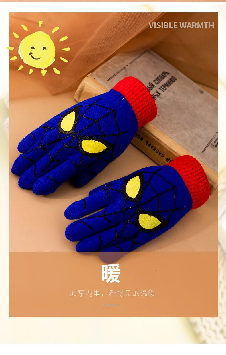 Gants d'hiver chauds pour enfants Spiderman Disney, gants tricotés de dessin animé Marvel, décoration mignonne, cadeaux de Noël pour enfants de 5 à 10 ans
