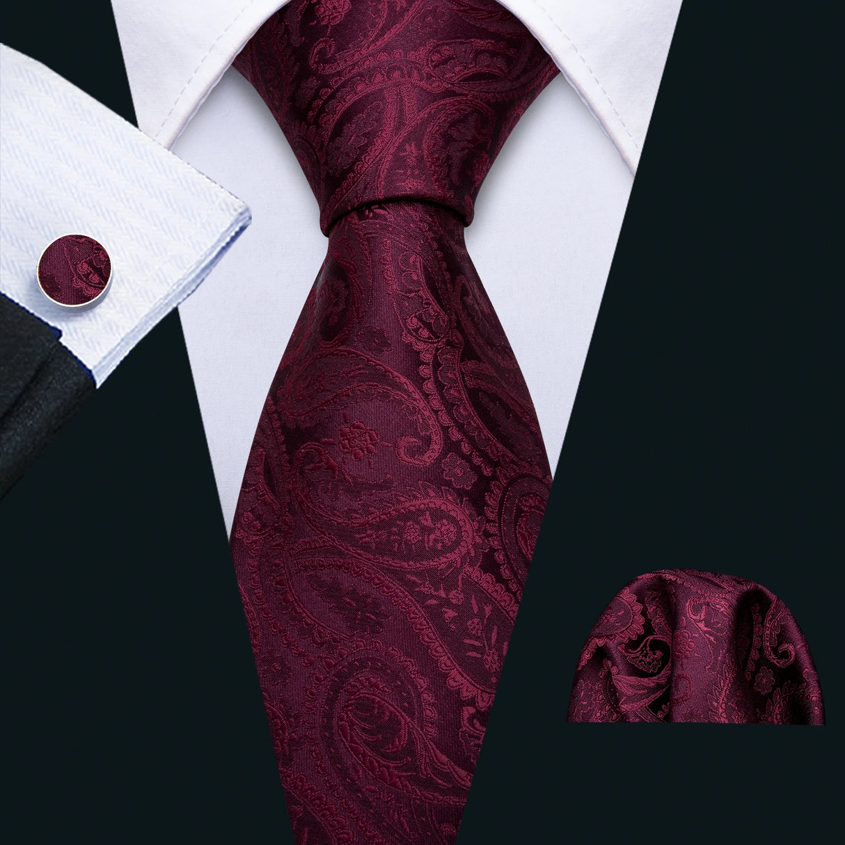 Cravate de mariage en soie rouge, tissée en jacquard, rayée, pour homme, ensemble cravate, mouchoir, boutons de manchette, Barry.Wang, créateur de mode FA-5028