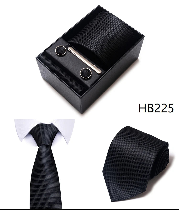 Cravate pour homme, tout nouveau style, cadeau de mariage, ensemble de pochettes, boîte à cravates, accessoires de costume noirs pour hommes