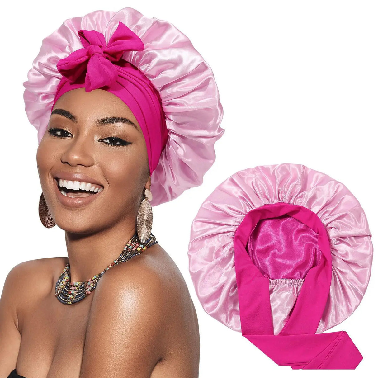 Bonnet de nuit en satin double épaisseur pour femme, bonnet de nuit rond, couvre-chef réversible