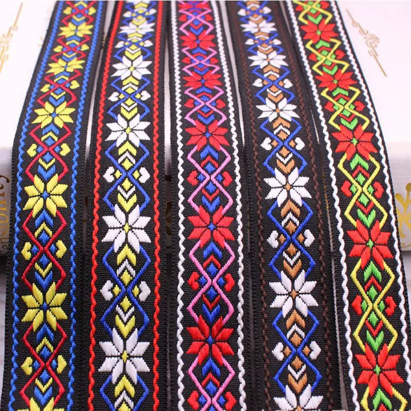 Rubans jacquard brodés ethniques, garnitures pour décoration, artisanat, vêtements, couture, chapeaux, 25 mm, 1 yard/lot