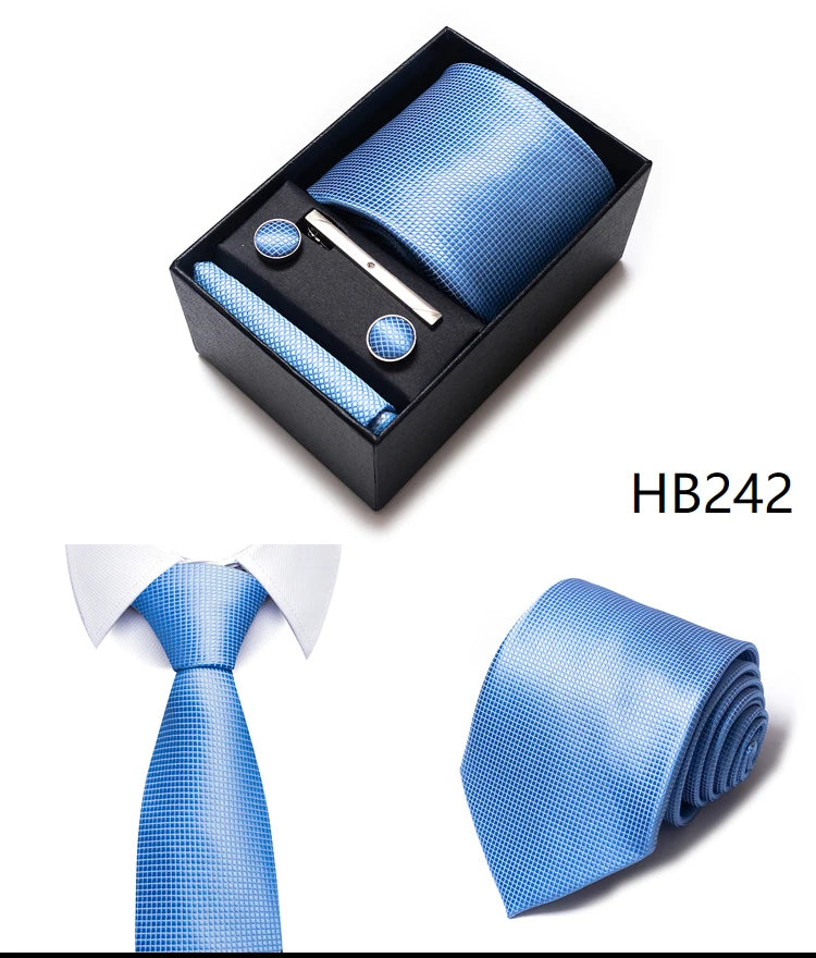 Cravate pour homme, tout nouveau style, cadeau de mariage, ensemble de pochettes, boîte à cravates, accessoires de costume noirs pour hommes