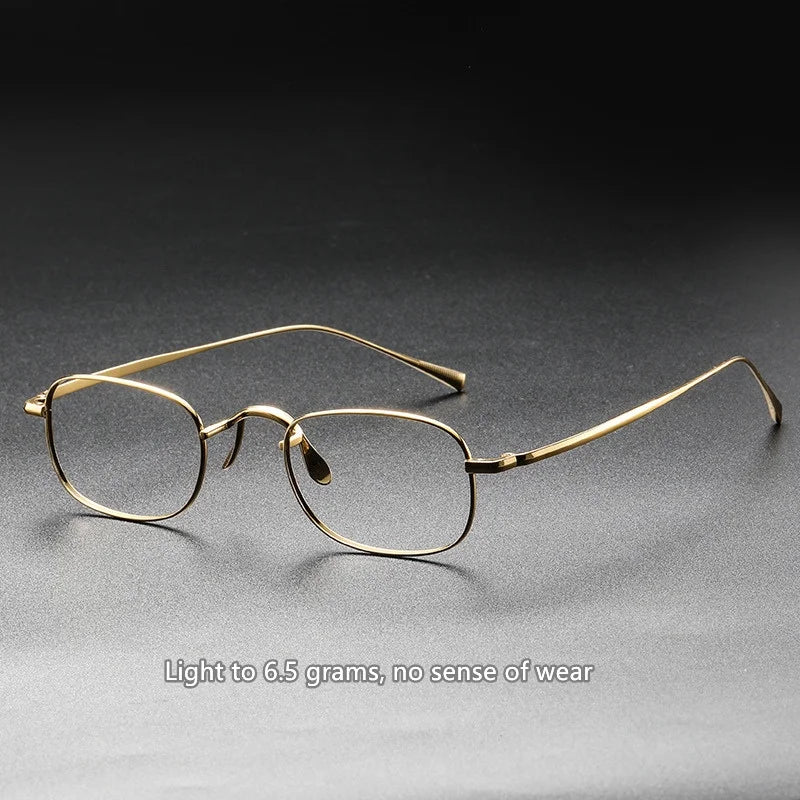Vintage Small Square Oval 6.5g Ultra-Light Pure Titanium frame ,KJ45|Thin Frame of Golden Wire|For Men and Women