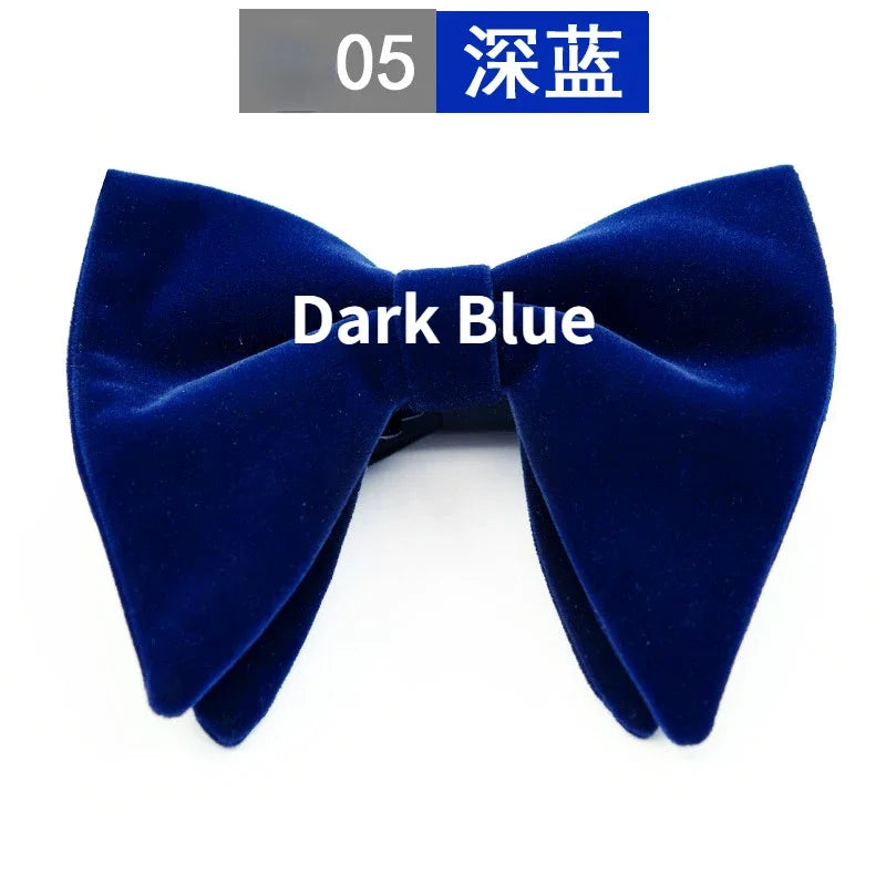 Men's Business Bow Tie Velvet Royal Blue Burgundy Double Deck Big Bowtie Fashion New Mens Wedding Horns Bowties Gifts for Men