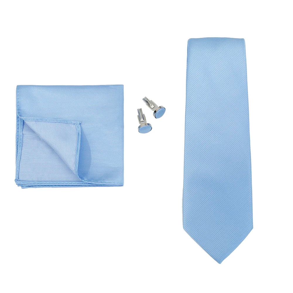 Necktie Fashion Brand Handmade Solid Necktie Handkerchief Cufflinks Set For Men Ties Suit Shirts Wedding Accessories Man Gifts