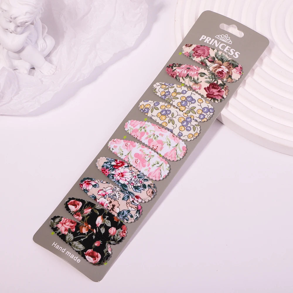 Lot de 10 barrettes à cheveux en forme de goutte d'eau, 5,6 cm, avec broderie imprimée, pour filles mignonnes, épingles à cheveux, couvre-chefs, accessoires pour cheveux pour enfants