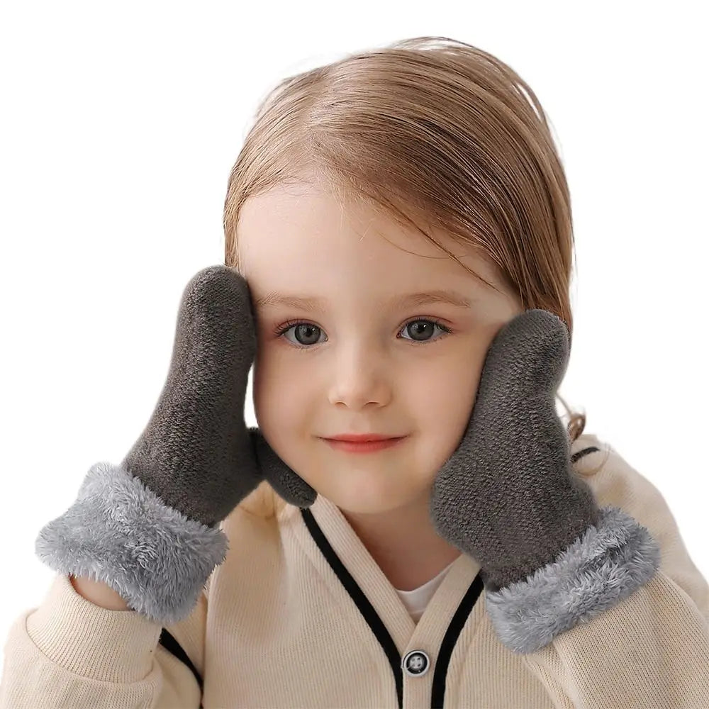 Winterwolle-Strickhandschuhe für Babys, Jungen und Mädchen, warm, Plüsch, dick, Vollfinger-Fäustlinge für 1–3 Jahre alte Kinder