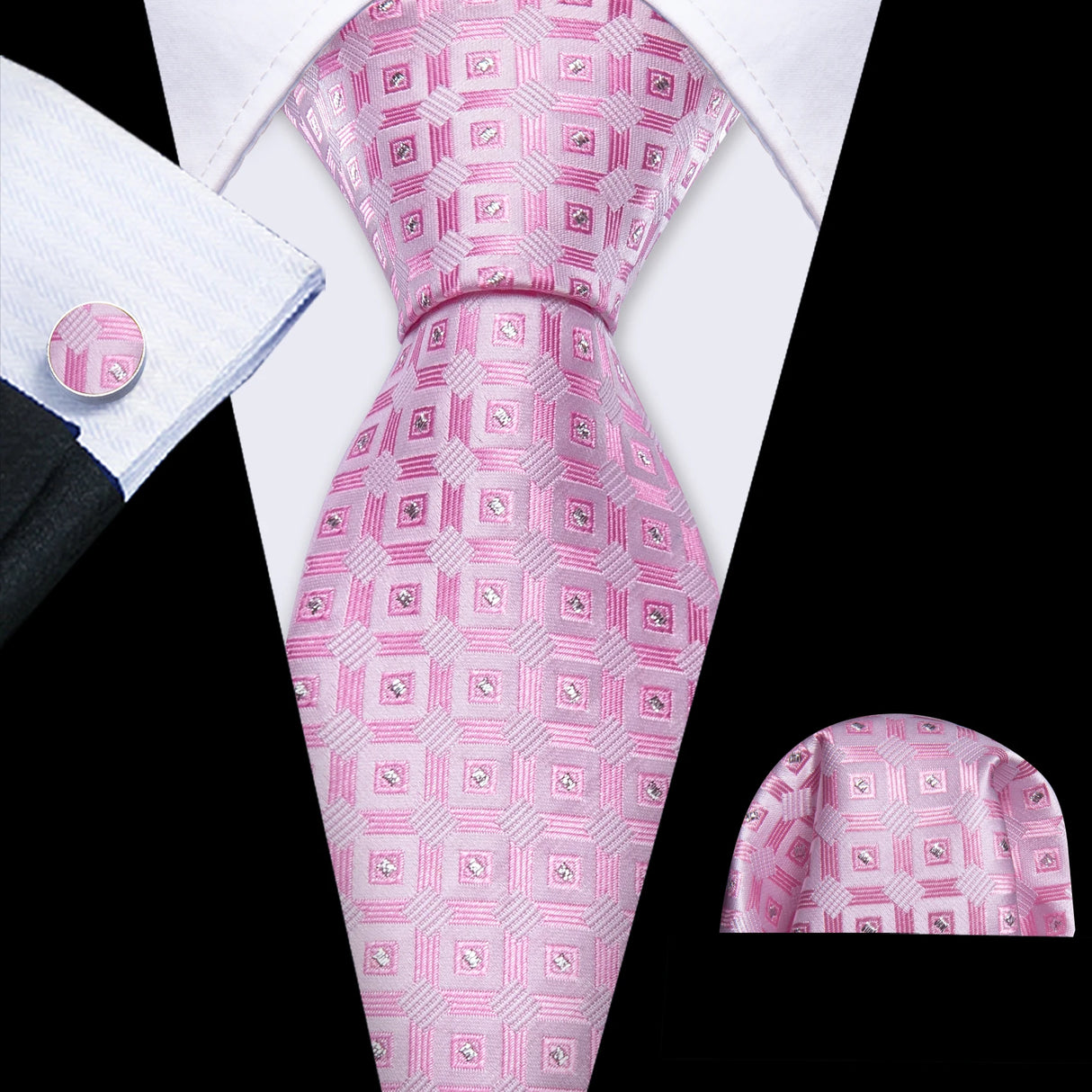 Barry.Wang Ensemble cravate et mouchoir en soie à carreaux pour homme, motif jacquard, idéal pour un mariage, un marié ou une équipe
