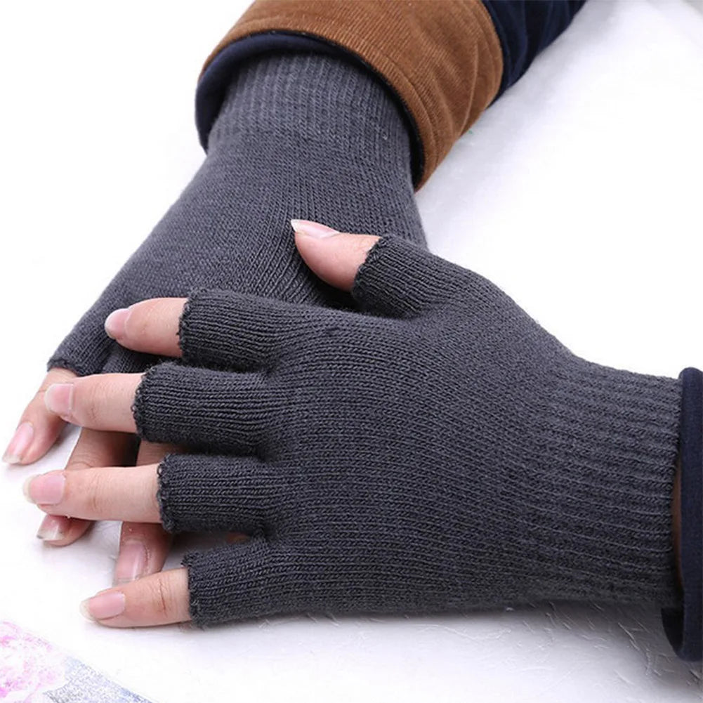 Schwarze fingerlose Halbfingerhandschuhe für Damen und Herren aus Wollstrick mit Handgelenk aus Baumwolle, einfarbig, warme Arbeitshandschuhe für den Winter