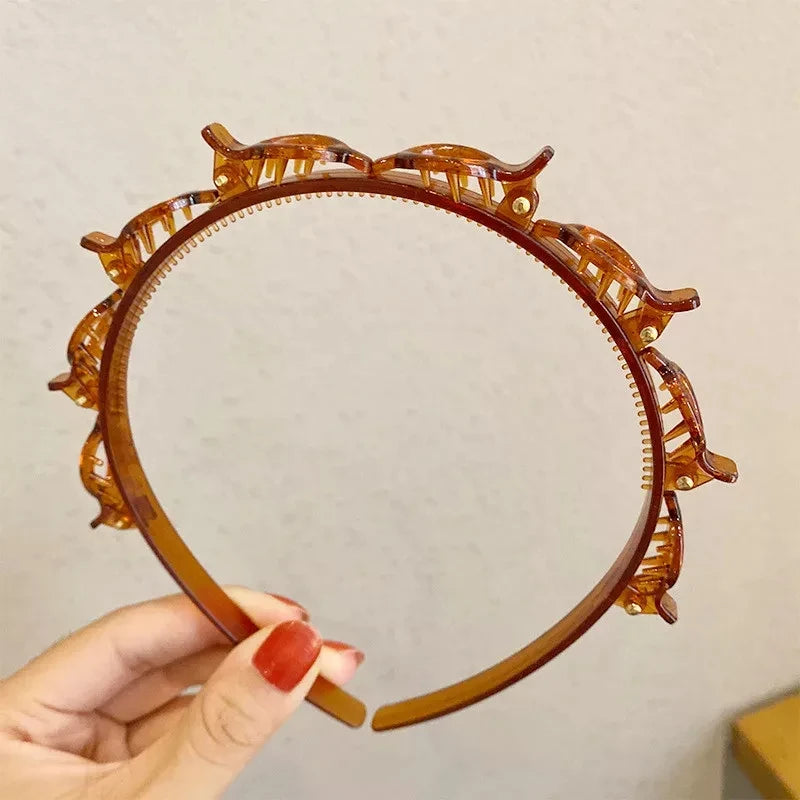New Double Band Headbands for Women Hairstyle Fashion Non-Slip Hair Bands with Clips Bezel Hair Hoop Hair Headwear 머리띠
