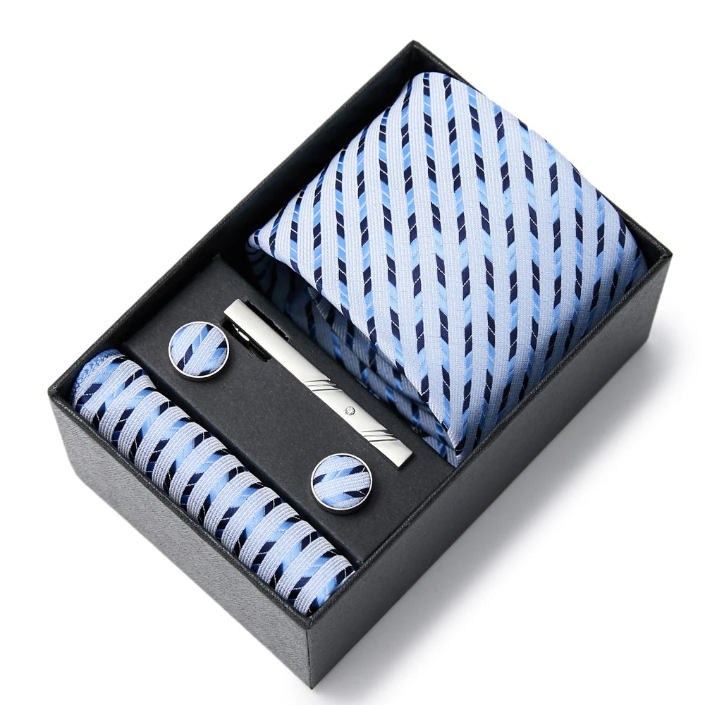 2023 New Style Wedding Gift Tie Pocket Squares Set Necktie Box Men Solid Black Suit Accessories Fit Wedding