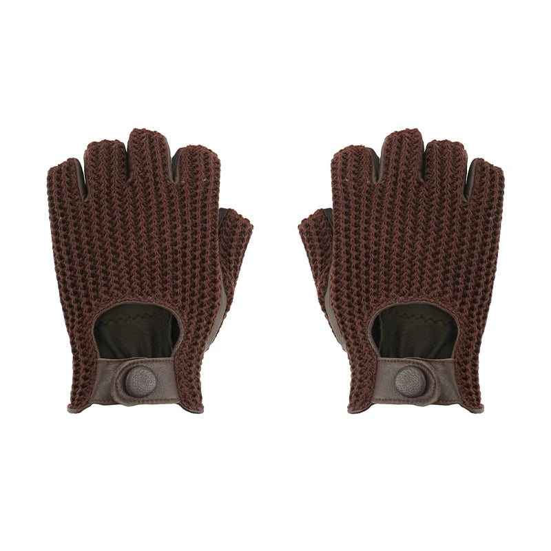 Men Driving Gloves motorcycle locomotive Half Finger Sheepskin Gloves Knitted Leather Male Car gloves guantes de trabajo
