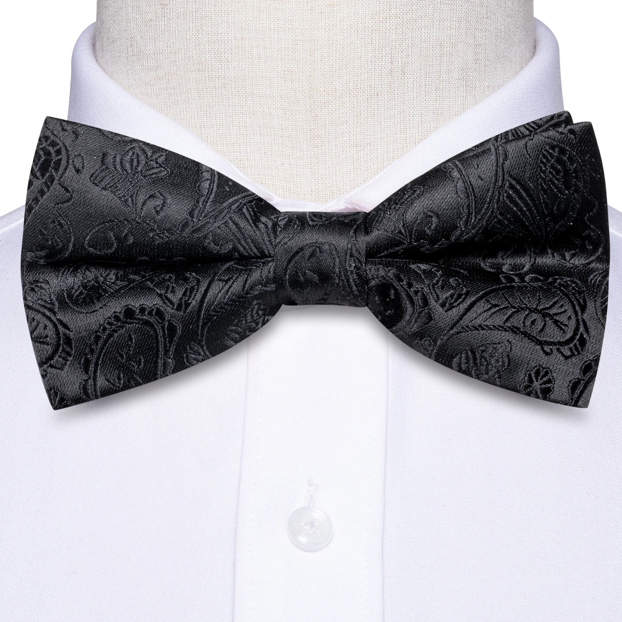 Hi-Tie Black White Silver Grey Brown Silk Mens Bow Tie Hankerchief Cufflinks Set Pre-tied Butterfly Knot Adjustable Bowtie Male