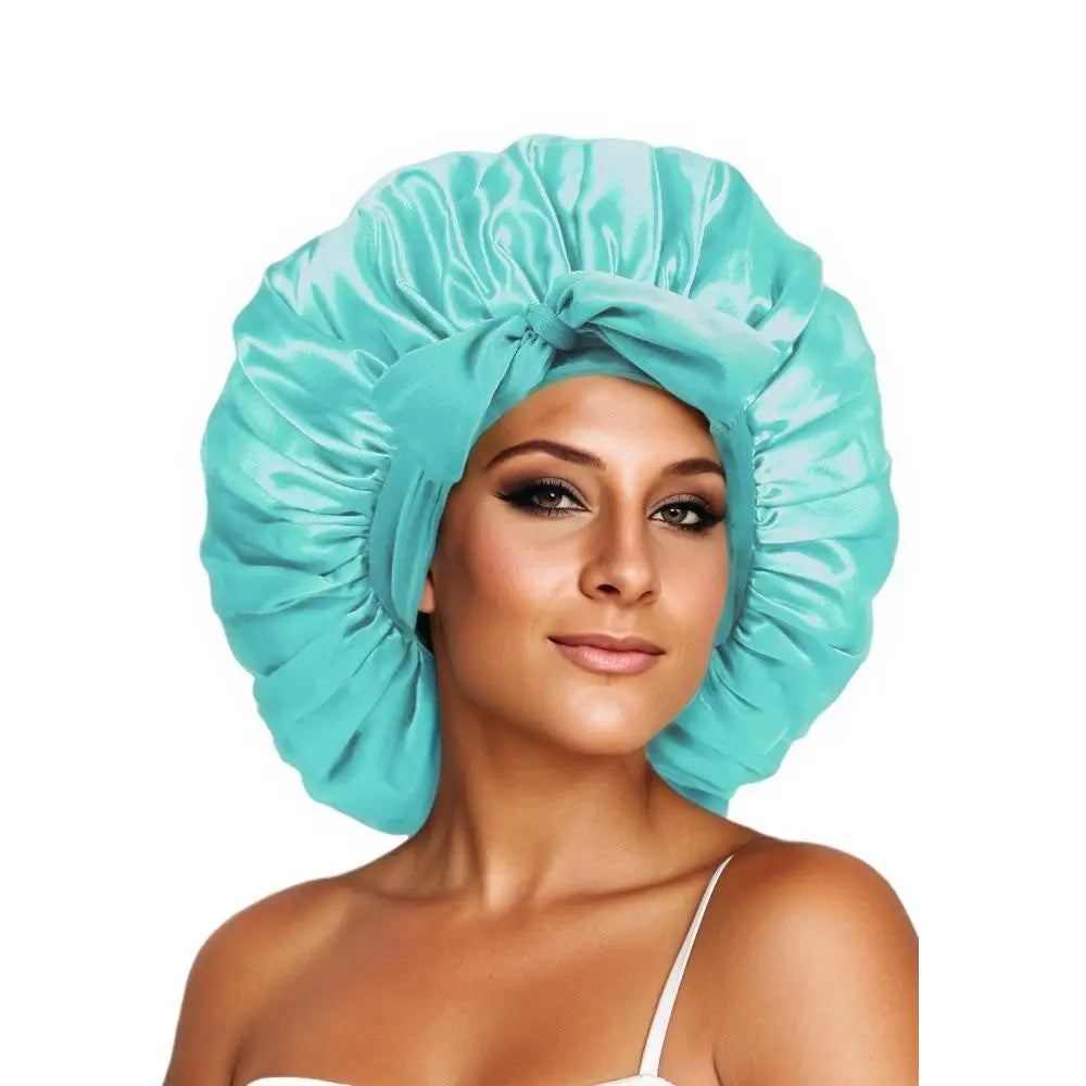 Bonnet de nuit en satin pour femme, large bande solide, extensible, avec nœud, bonnet soyeux, bonnet de nuit, soins capillaires, couvre-tête de douche