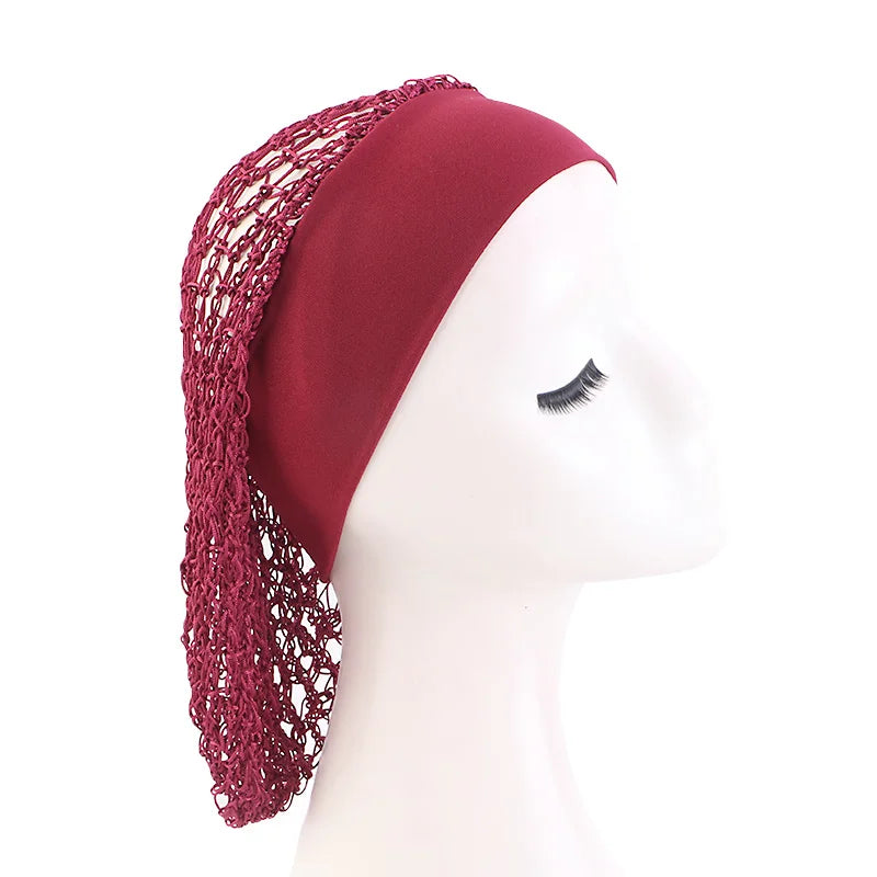Women Stretchy Wide Band Crochet Hair Snood Mesh Net Wig Cap Head Cover Care Nightcap Pocket Wrap Dreadlock Headwear
