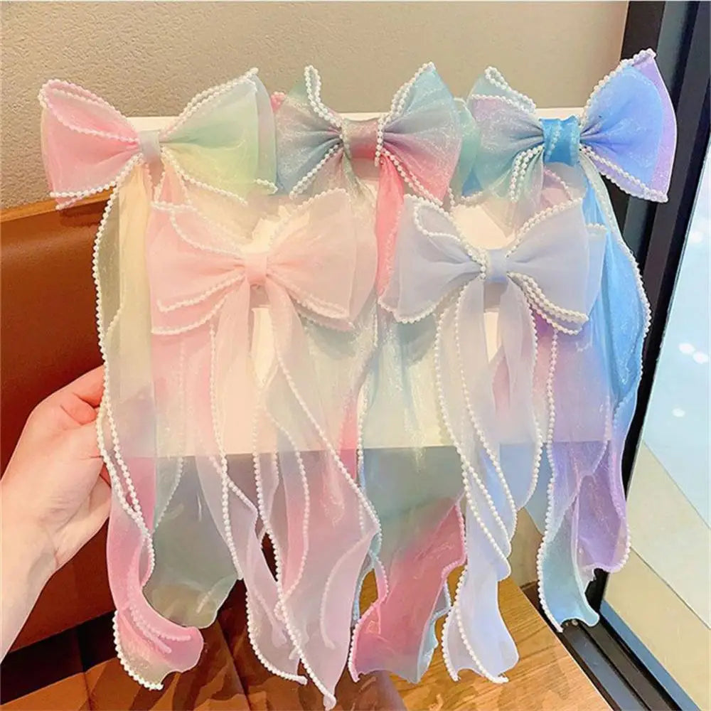 Pearl Big Bows Ribbons Children's Hair Accessories Braided Hairpins Headdresses Summer Girls Princess Hairpins Kids Headwear