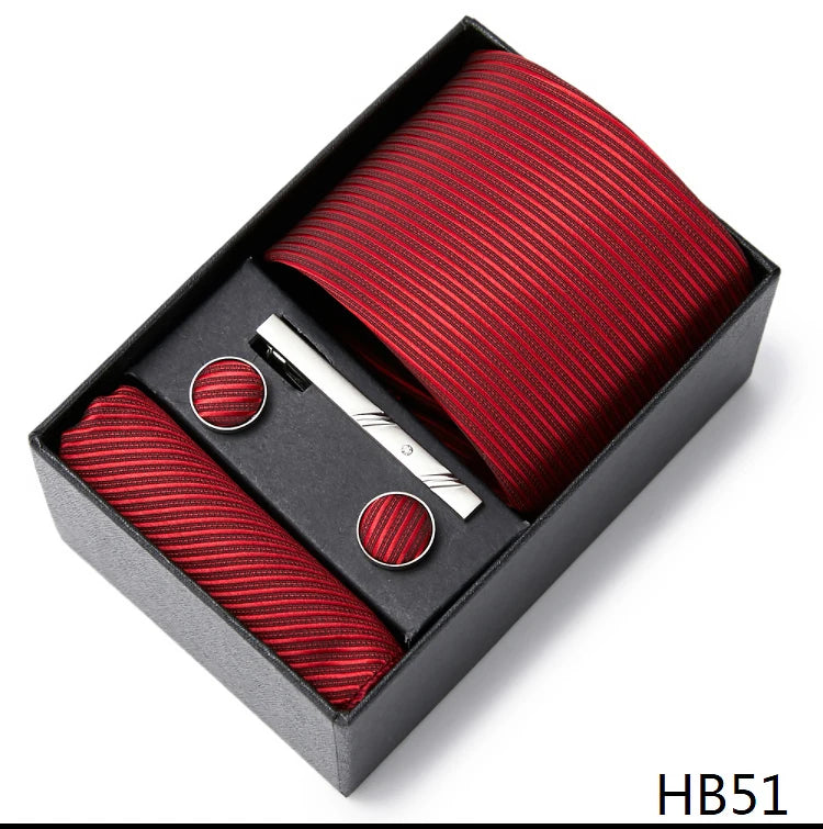 Gravatas For Men Luxury Tie Hanky Pocket Squares Cufflink Set Necktie Box Male Brown April Fool's Day
