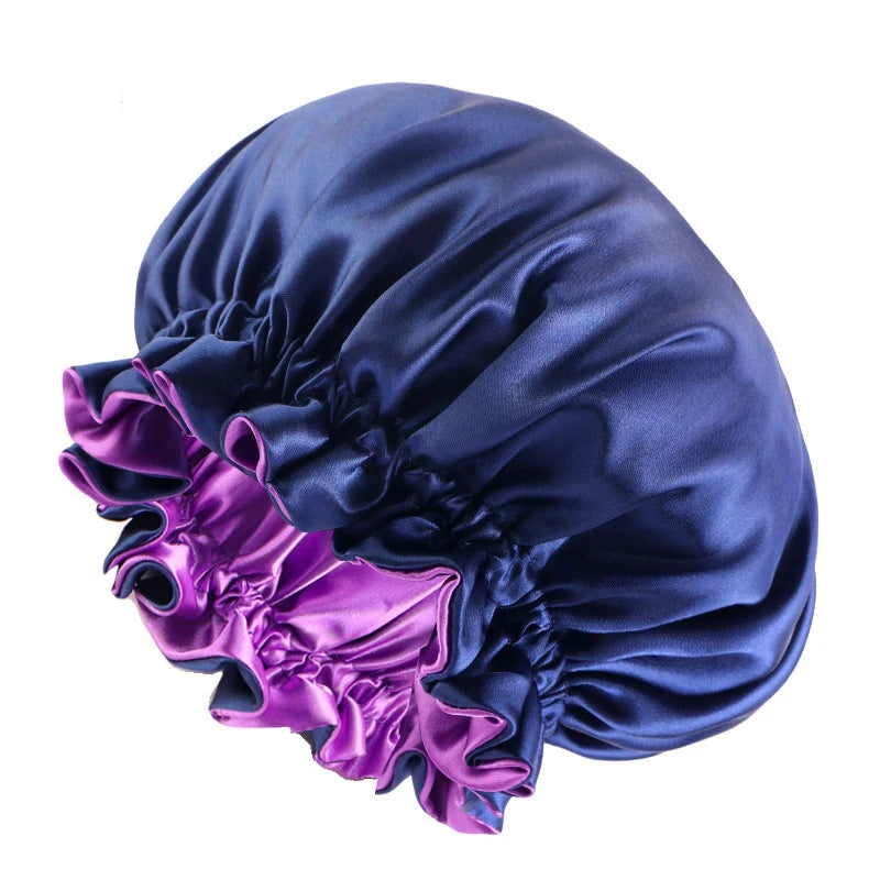 New Solid Elastic Double Layer Satin Bonnet Nightcap Women Night Sleep Hair Protection Hat Reversible Sleeping Hat Hair Care New