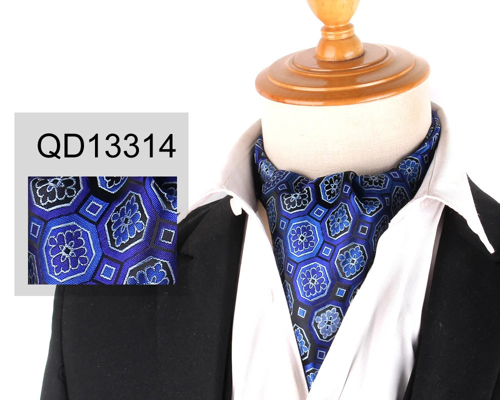 Ascot Tie Cravat Luxury Mens dots Neck Tie Self Tie for Men Wedding Necktie