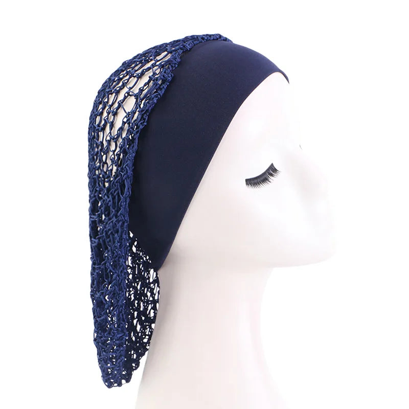 Women Stretchy Wide Band Crochet Hair Snood Mesh Net Wig Cap Head Cover Care Nightcap Pocket Wrap Dreadlock Headwear