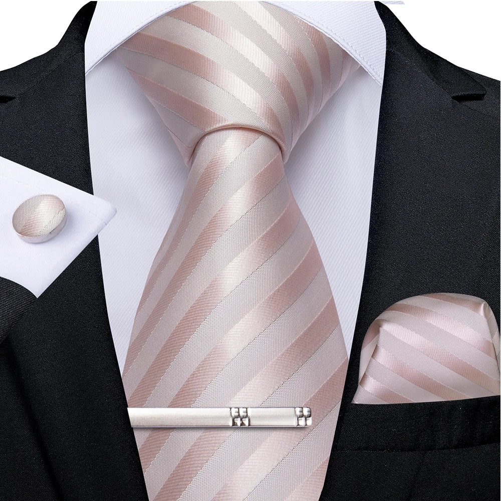 Ensemble cravate homme en soie à rayures roses, motif floral, motif cachemire uni, 8 cm, mouchoir, boutons de manchette, accessoires de mariage, de bal, cravate