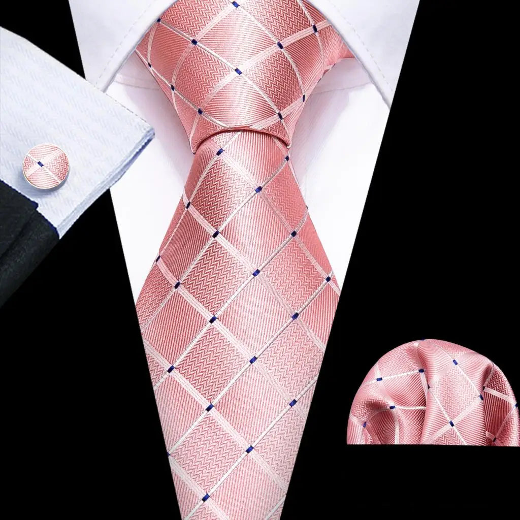 Barry.Wang Ensemble cravate et mouchoir en soie à carreaux pour homme, motif jacquard, idéal pour un mariage, un marié ou une équipe