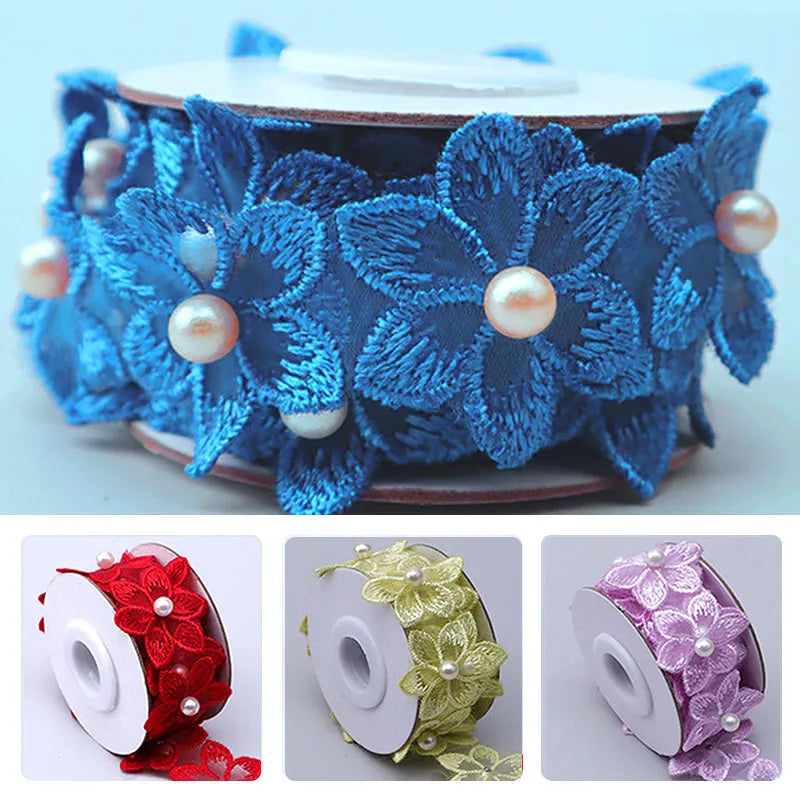 Ruban de dentelle brodé à fleurs, 3,5 x 50 cm, franges perlées, garniture en tissu, rubans pour robe de mariée faite à la main, fournitures de couture DIY
