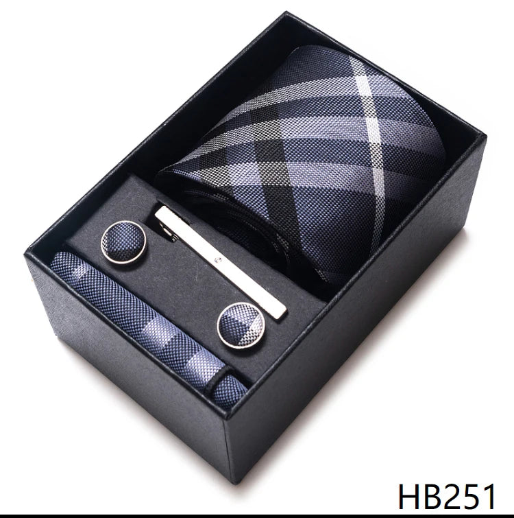 65 Colors Fashion Tie Handkerchief Set Tie Clip Necktie Box Man's Shirt Dark Red Accessories Men Wedding Holiday Gift