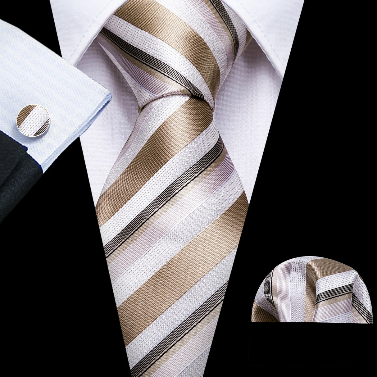Cravate de luxe pour homme, ensemble de boutons de manchette et mouchoir en soie à rayures rouges, style business, Barry.Wang, accessoire tendance pour mariage, fête, décontracté