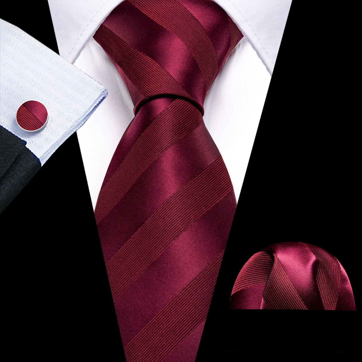 Cravate de mariage en soie rouge, tissée en jacquard, rayée, pour homme, ensemble cravate, mouchoir, boutons de manchette, Barry.Wang, créateur de mode FA-5028