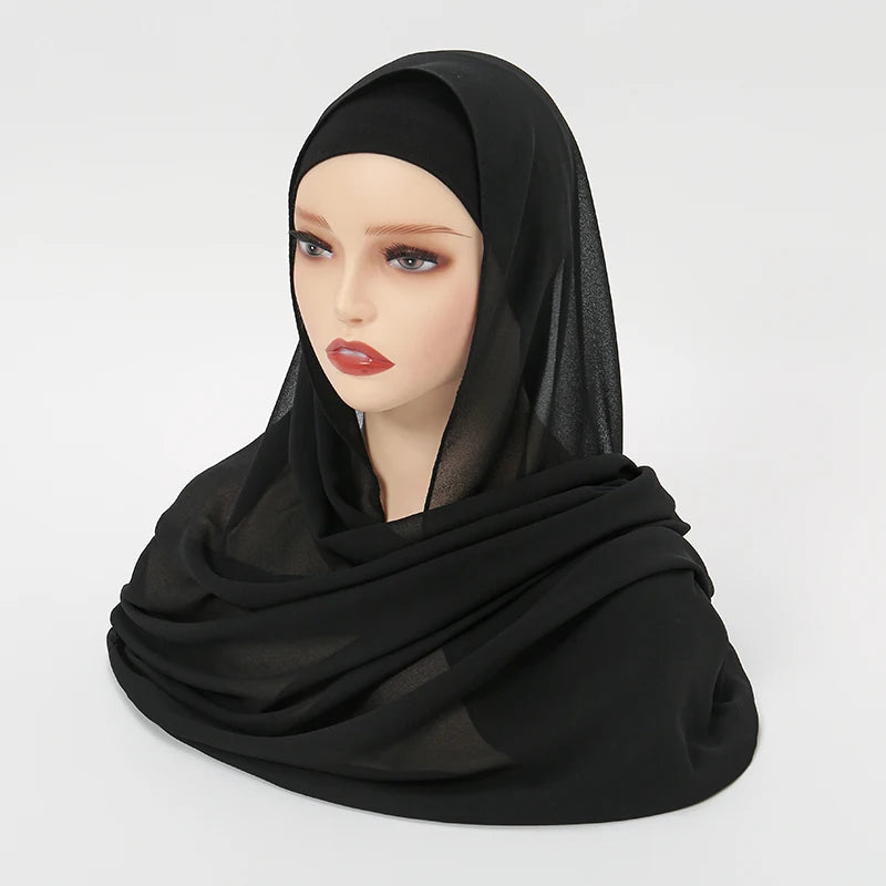 2024 Fashion Women Chiffon Muslim Scarfs Solid Colour Headscarf Wraps Big Size High Quality Headscarf 180*70cm