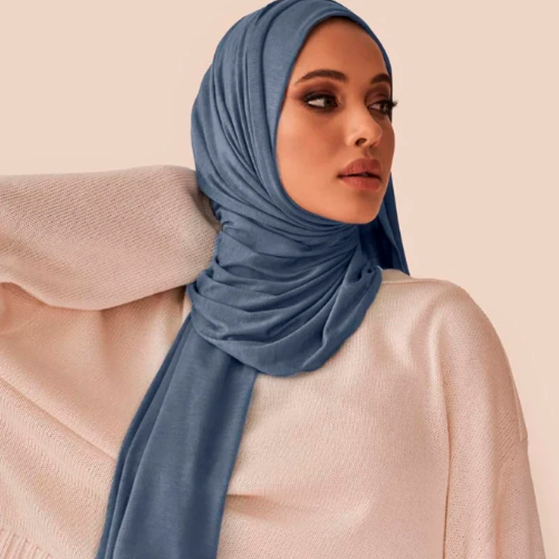 Fashion Modal Cotton Jersey Hijab Scarf Long Ramadan Muslim Shawl Plain Soft Turban Tie Head Wraps For Women Africa Woman Turban