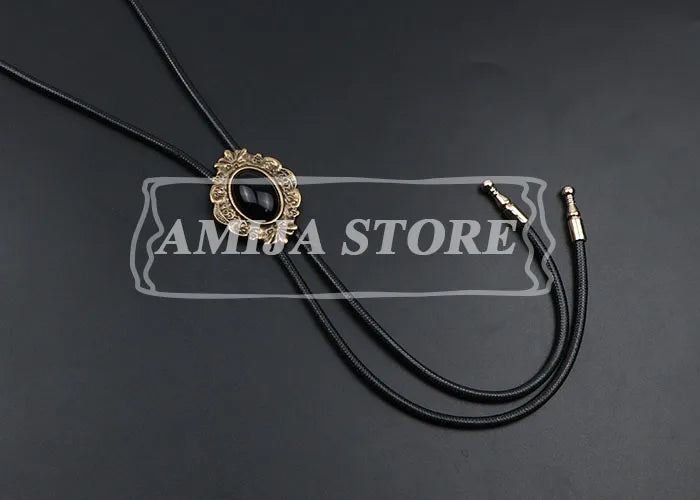 Vintage Bolo Tie Shirt Chain Cowboy Jazz Alloy Men Women Leather Rope Long Necklace Imitation Obsidian Sweater Chain Men Accesso