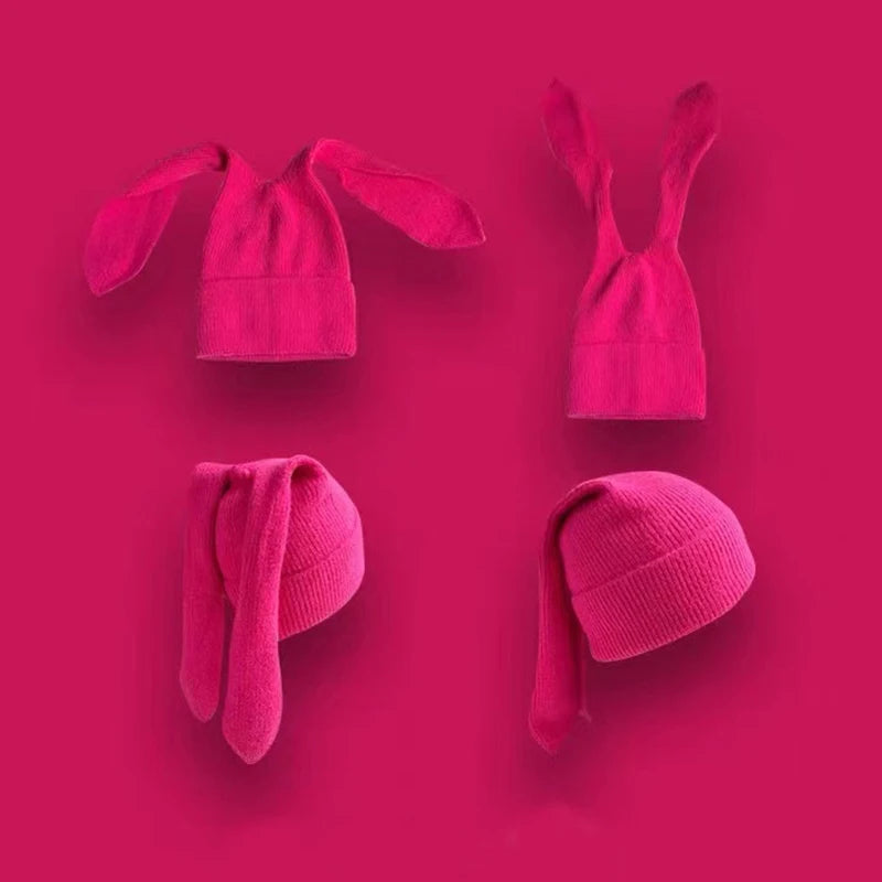 Long Ear Hat Crochet Knitted Hats Cute Bunny Hat Rabbit Ears Hats For Women Winter Warm Cap
