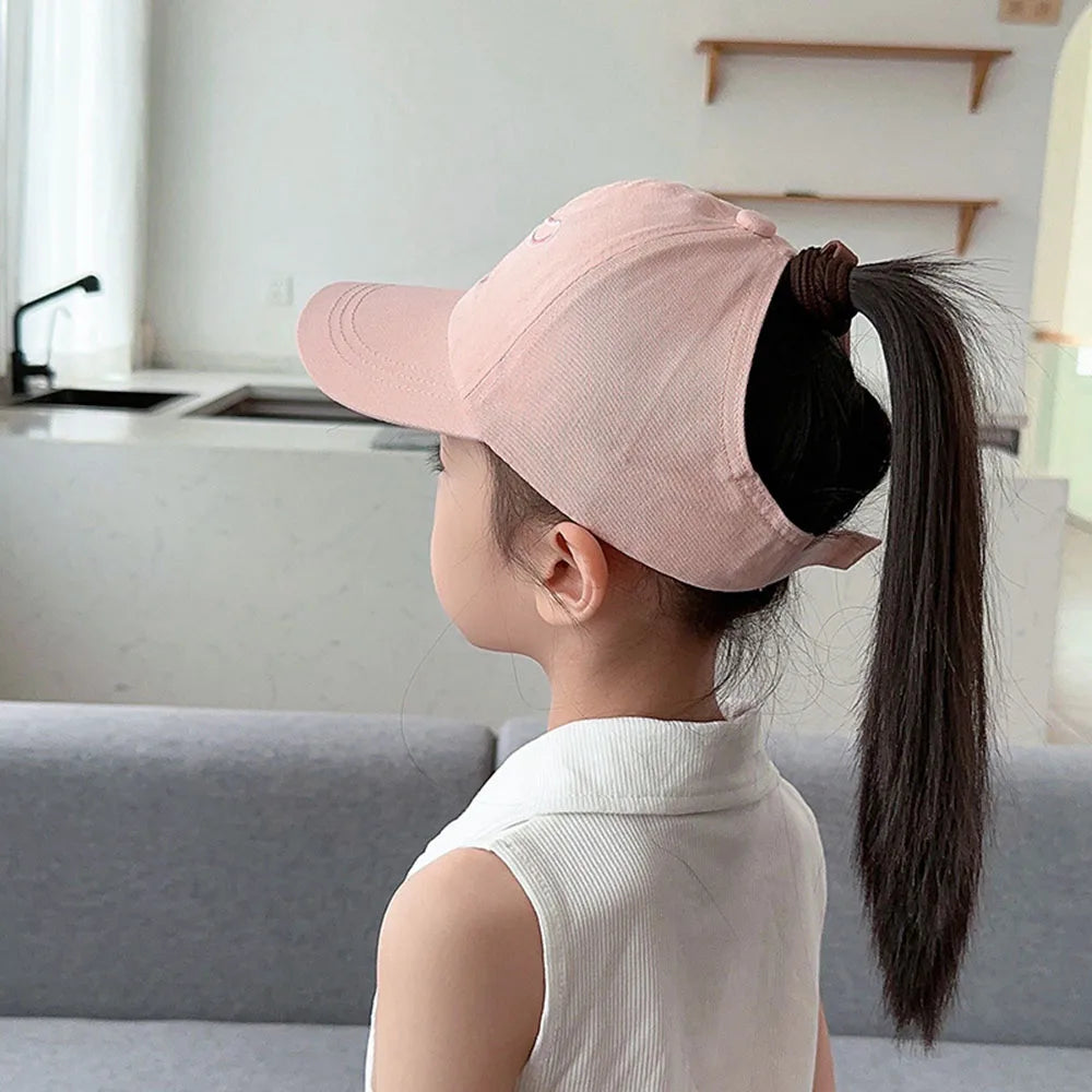 Casquette de baseball rose et blanc pour bébé fille, chapeau de soleil à queue de cheval haute, réglable, pour voyage et extérieur, nouveauté