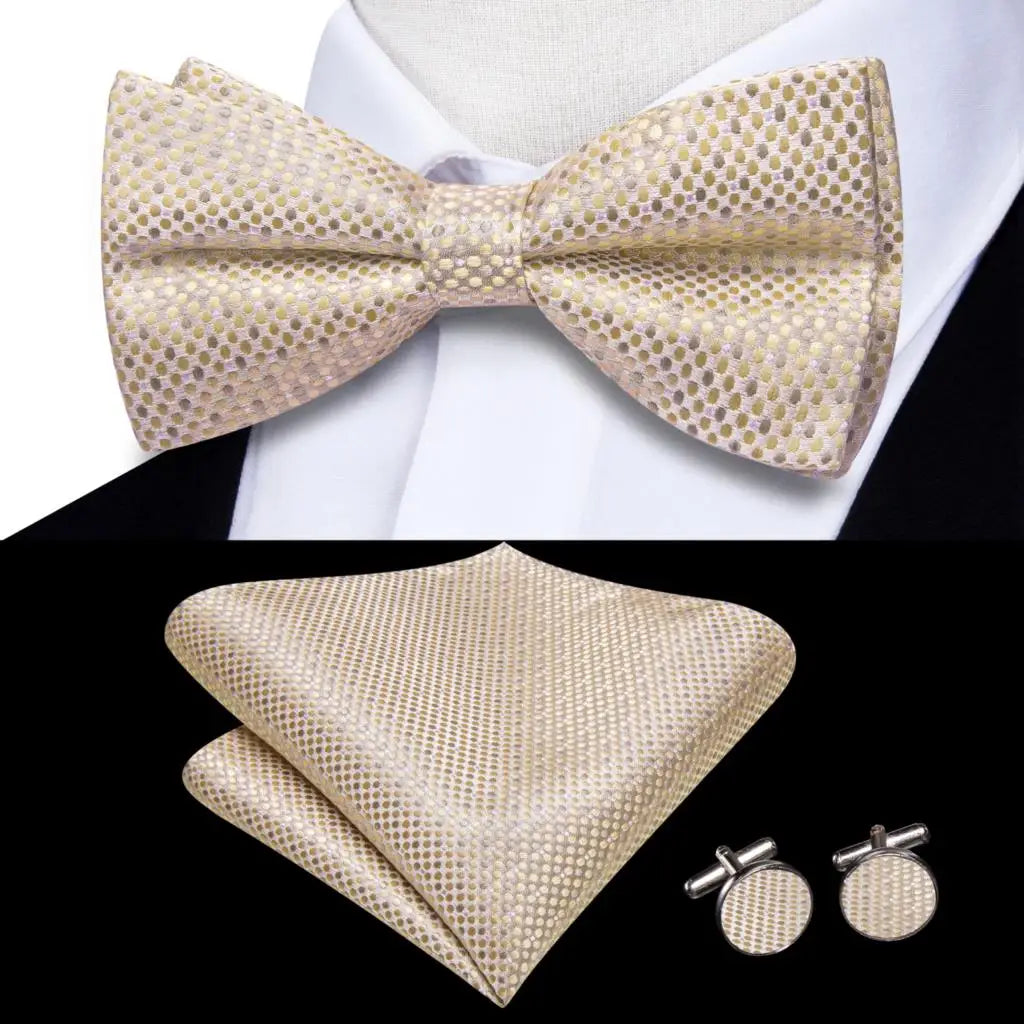 Hi-Tie Nœud papillon rayé noir et rouge pour homme, mouchoir, boutons de manchette, en soie pré-nouée, pour soirée d'affaires masculine, vente en gros