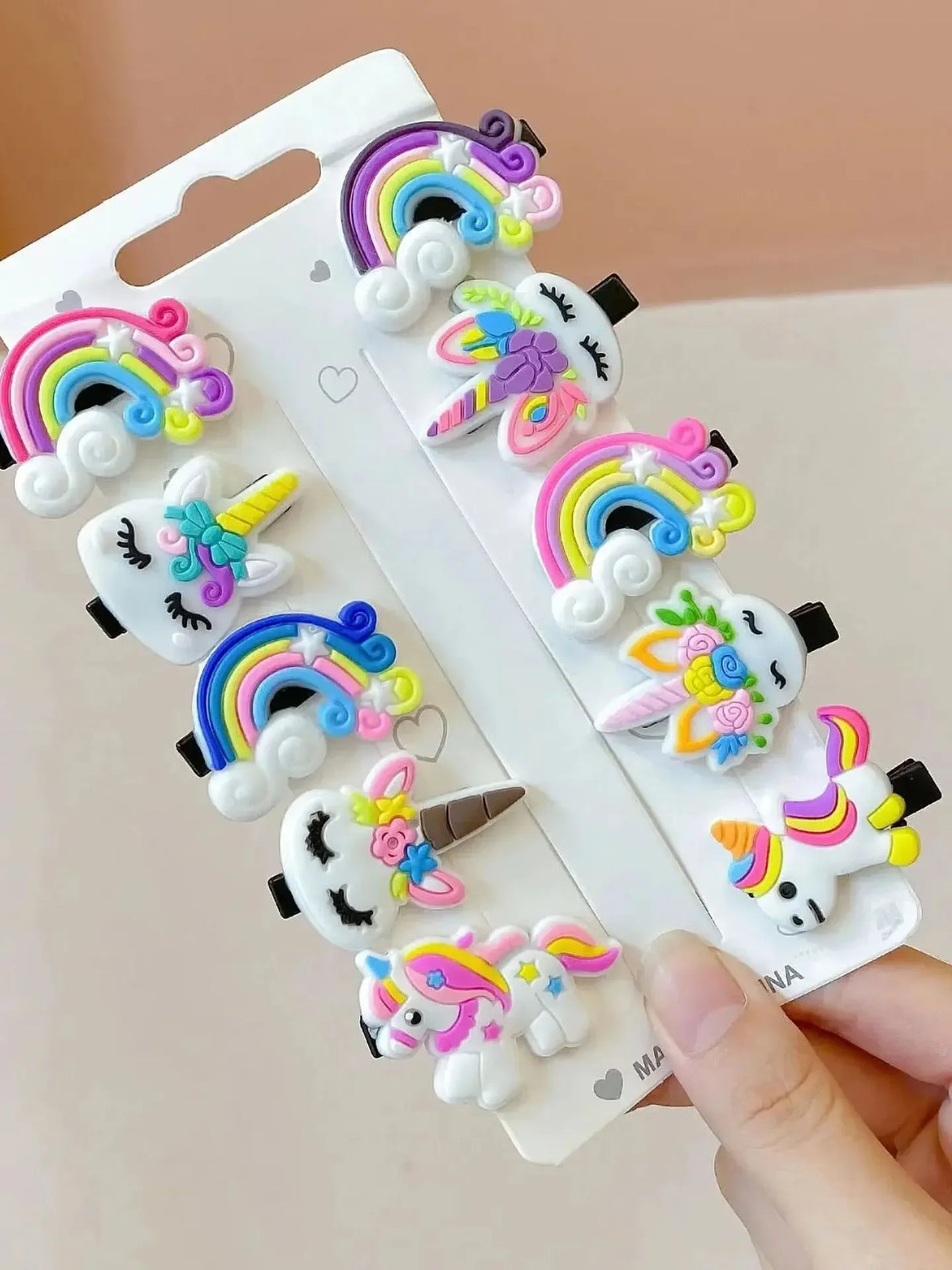 Lot de 10 pinces à cheveux pour enfants, en gel souple, pour filles, mignonnes, avec clips latéraux, motifs dessins animés