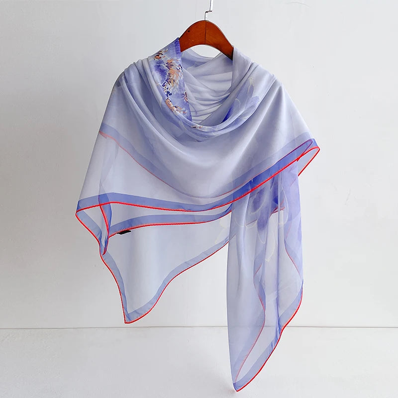 Foulard en soie pour femme, grand châle tendance, protection solaire, respirant, long bandana en soie, polyvalent