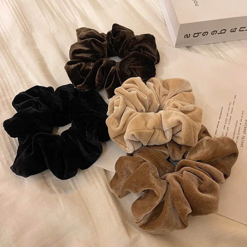 Grand élastique en velours pour femme, couleur unie, pour l'automne et l'hiver, accessoire pour cheveux