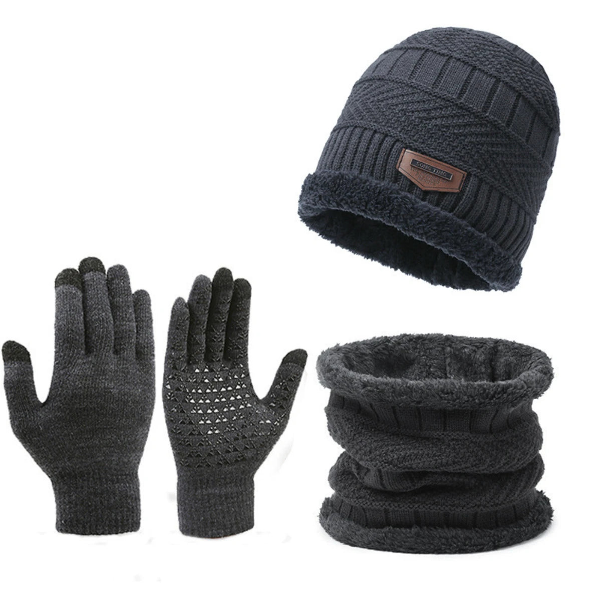 3pcs/Set Warm Plush Lined Knit Beanie, Scarf & Gloves Set, Winter Accessories