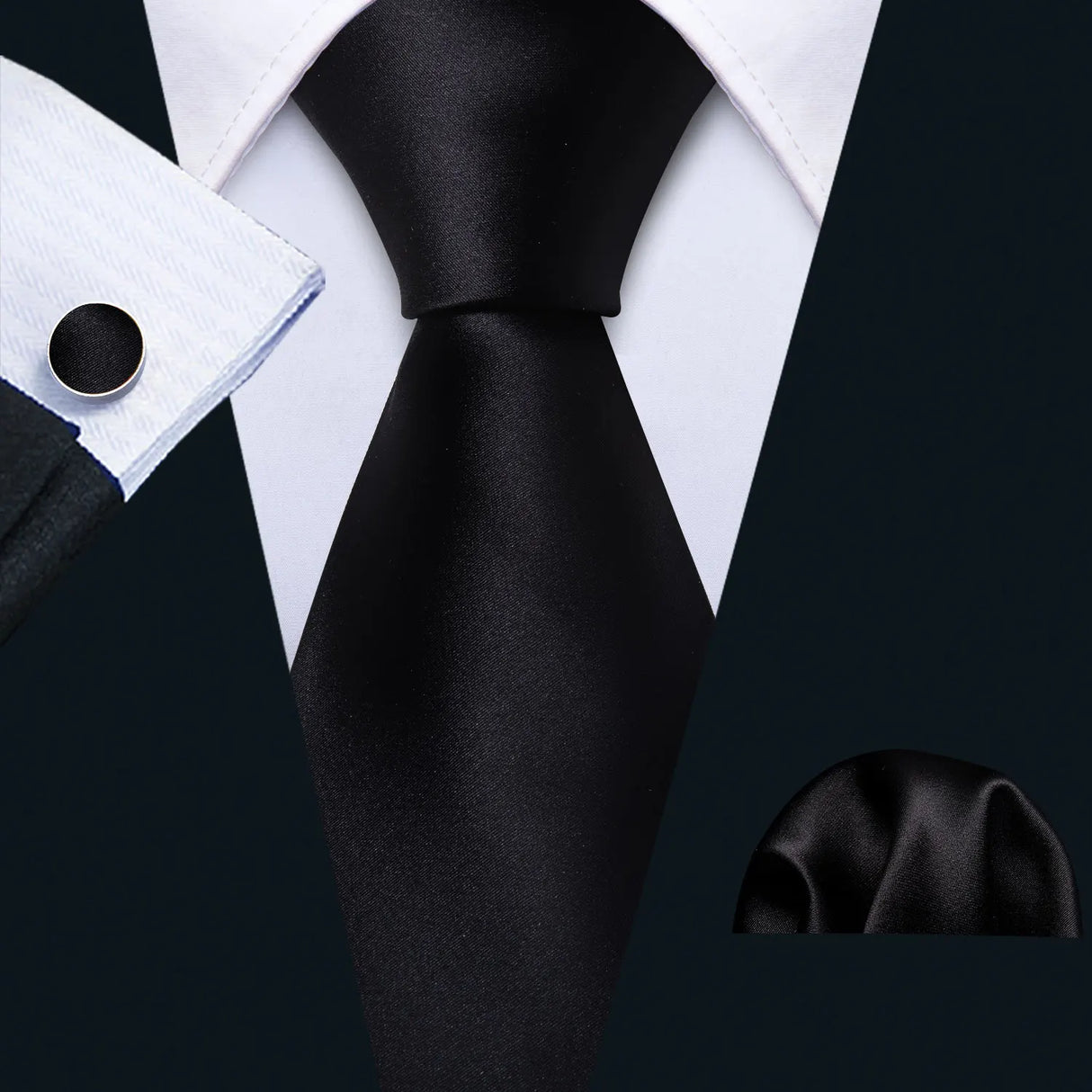Cravates en soie noire pour hommes, classiques, solides, tissées de haute qualité, avec pochette et boutons de manchette, pour soirées formelles, design Barry.Wang