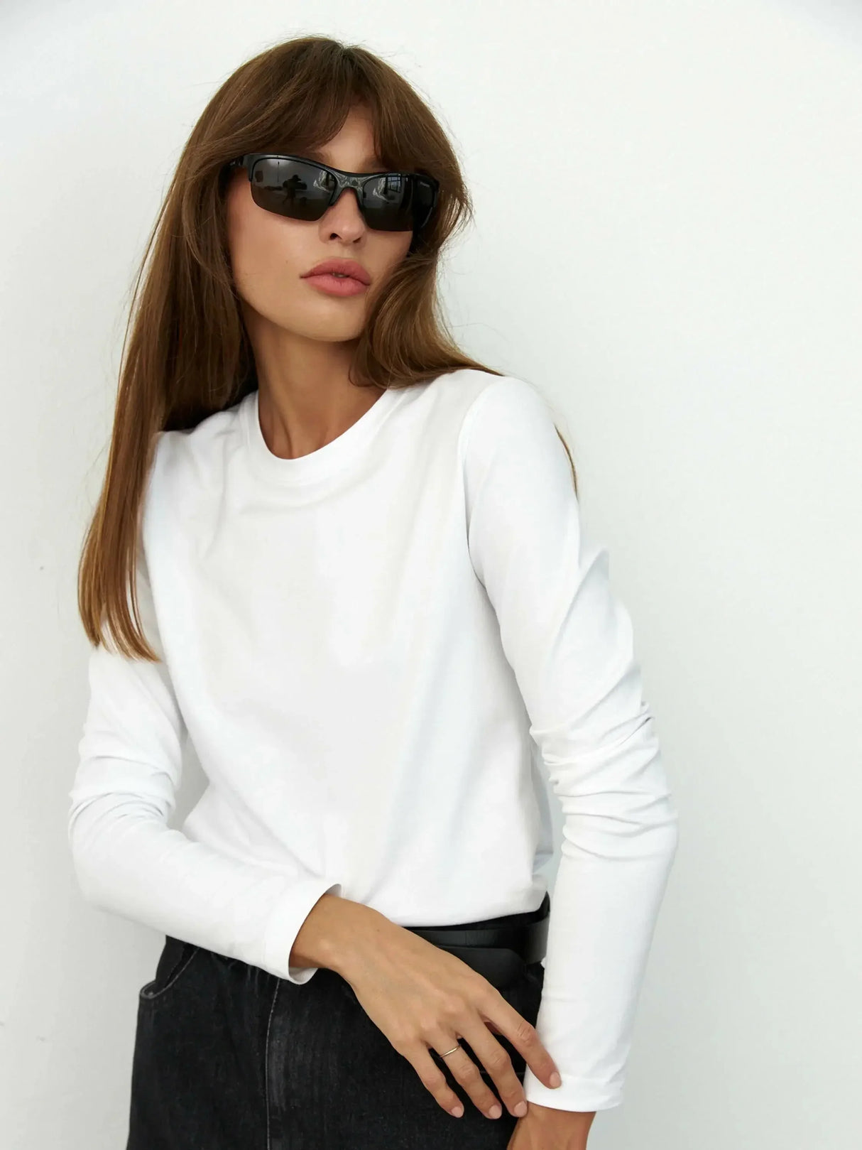 Camiseta Bornladies para mujer, 100 % algodón, básica, lisa, de manga larga, holgada, de gran tamaño, para primavera y otoño